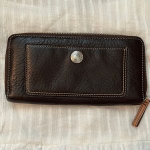 Coach pebbled leather dark brown wallet